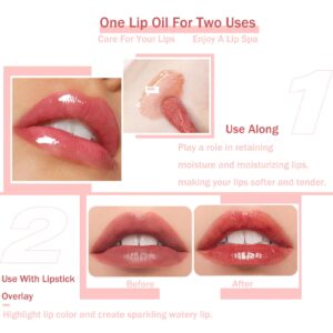 Leoly Dreaming Plumping Lip Oil, Moisturizing Lip Glow Oil, Long Lasting Nourishing Lip Gloss Lip Balm, Non-sticky Transparent Toot Lip Oil Tinted for Lip Care and Dry Lip - Transparent