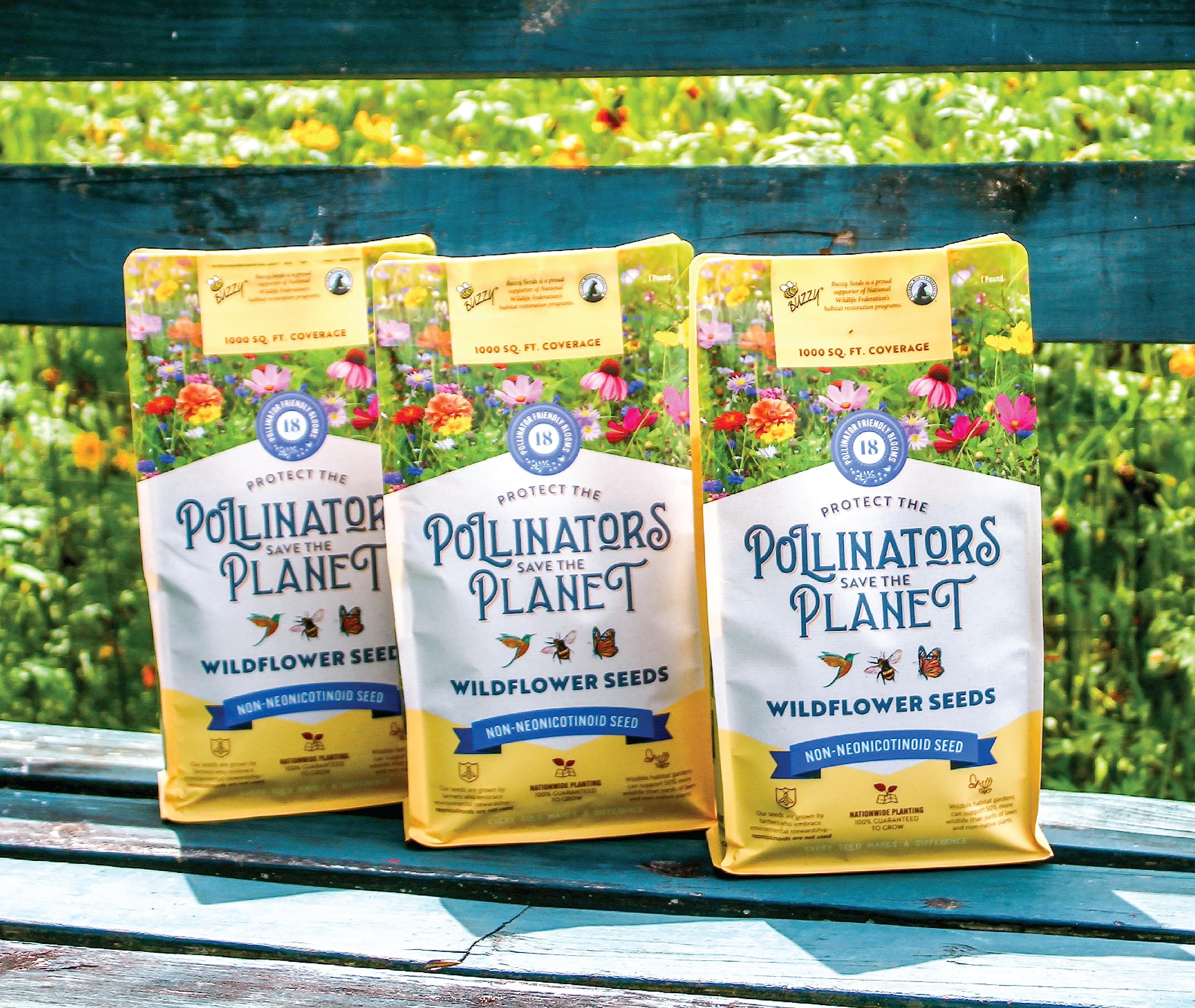 BUZZY Wildflower Pollinator Seed Mix (1lb Bag), 18 Pollinator-Friendly Varieties, Protect The Pollinators & Save The Planet, Coneflower, Sunflower, Calendula, Cosmos, & More, Growth Guaranteed