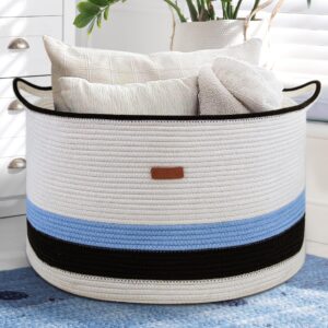laundry basket,blanket basket for living room 22" x 22" x 14" extra large canvas storage bin and large toy basket for kids,toy storage basket with handle,woven cotton rope basket for organizing