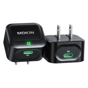 20w usb c charger block, 2-pack mokin gan+ fast charging with foldable plug, pd 3.0 type c power delivery charging block for iphone 15/15 pro/15 plus/15 pro max, galaxy s22, pixel 8, ipad pro.
