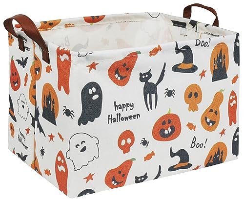 HIYAGON Halloween Basket Trick or Treat Halloween Basket for Boys and Girls Pumpkin Basket for Halloween Parties Cute Storage Bin Organizer Box Rectangular Room Decor(Halloween Basket)