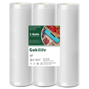 gokilife vacuum sealer bags for food - 8" x 20' 3 pack food saver vacuum sealer bags rolls, commercial grade vacuum sealer bags freezer bags for sous vide cooking, storage, meal prep