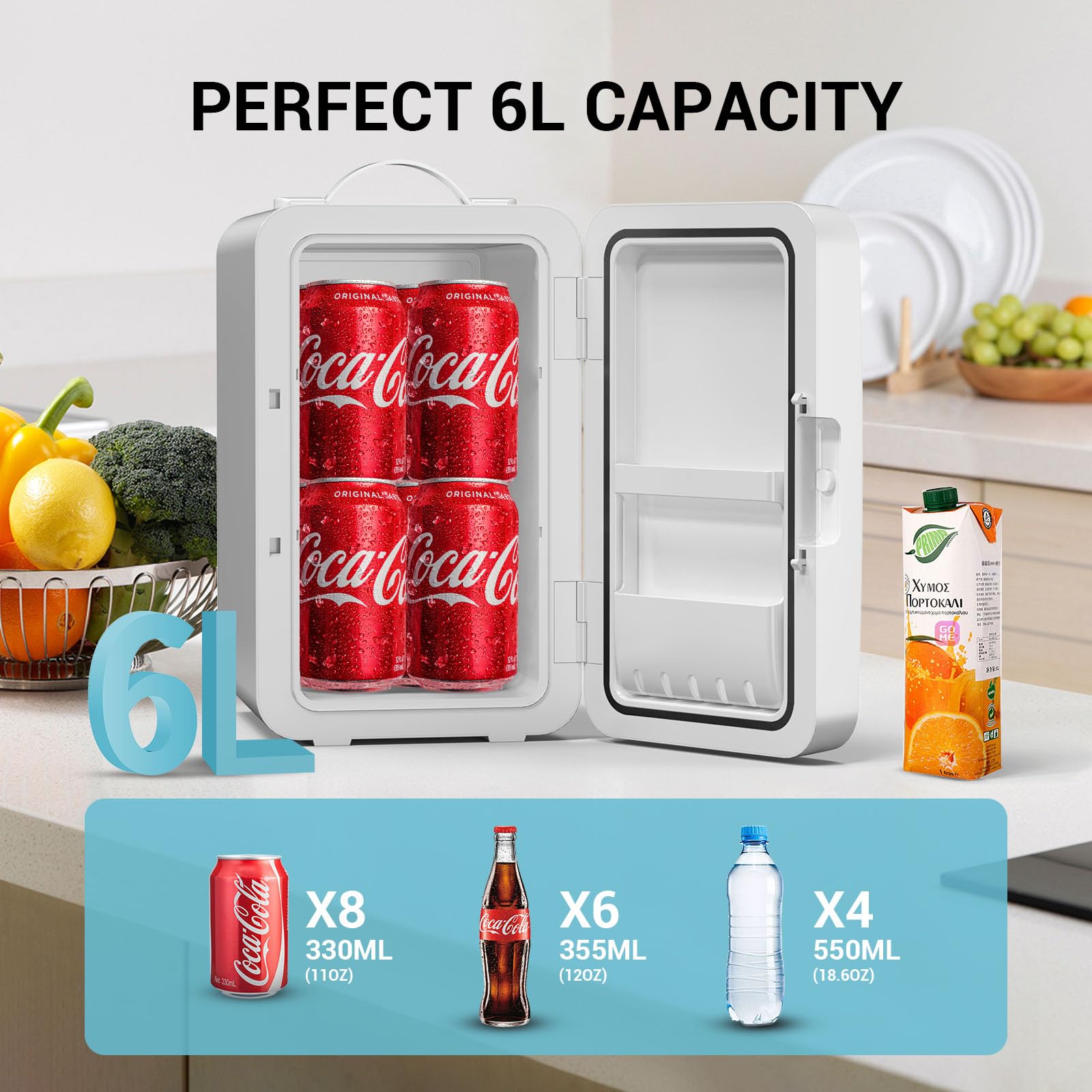 Suavo 6L/8 Cans Mini Fridge for Bedroom, 110V AC/12V DC Portable Thermoelectric Cooler and Warmer Compact Refrigerators for Skincare Beverages Medications, Small Fridge for Home, Office, Dorm, and Car