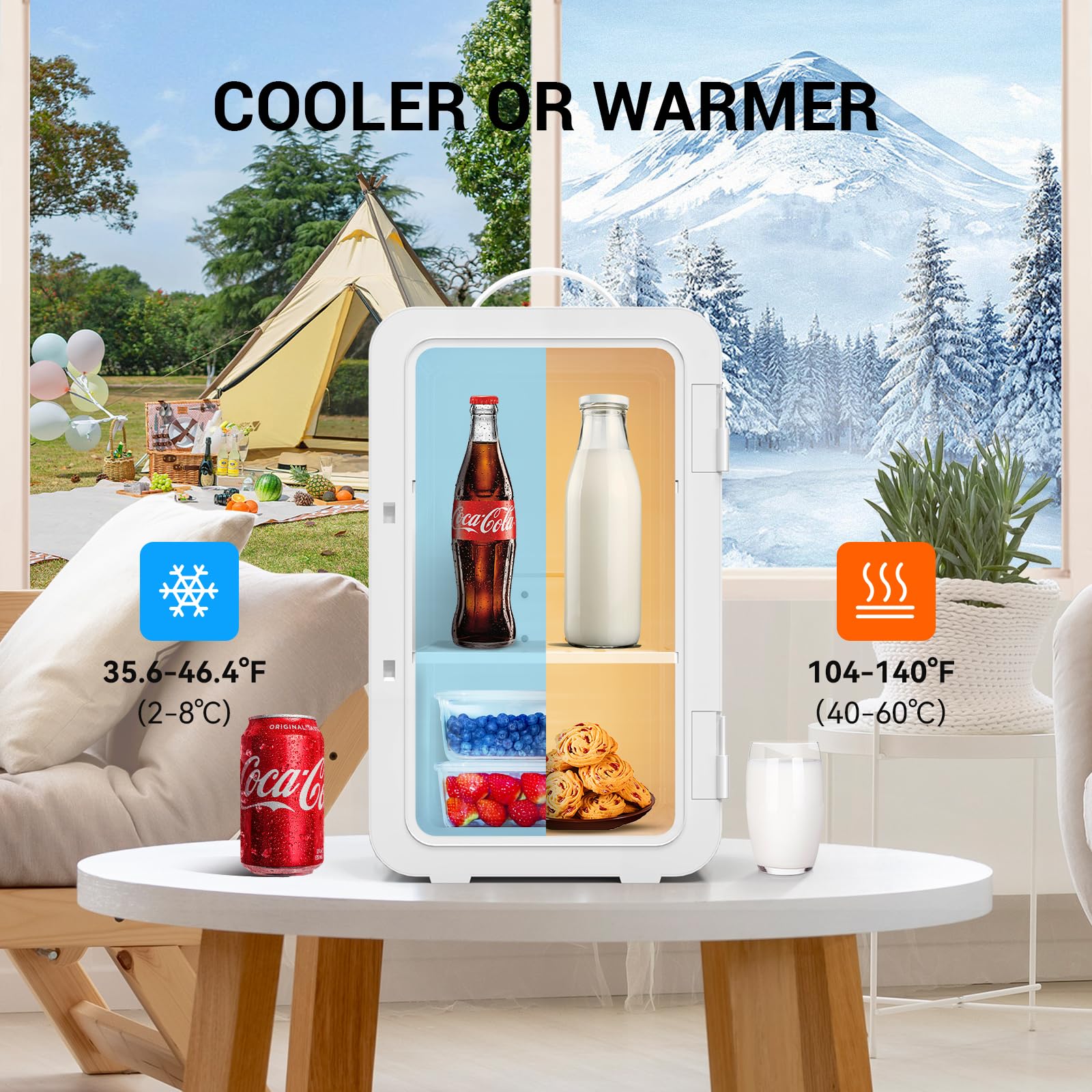 Suavo 6L/8 Cans Mini Fridge for Bedroom, 110V AC/12V DC Portable Thermoelectric Cooler and Warmer Compact Refrigerators for Skincare Beverages Medications, Small Fridge for Home, Office, Dorm, and Car