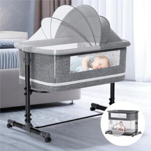 ixdregan 3 in 1 bassinet - baby bassinet with comfy mattress, 2023 new bassinet bedside sleeper, portable bedside bassinet for baby girl boy with wheels, easy to assemble (grey)
