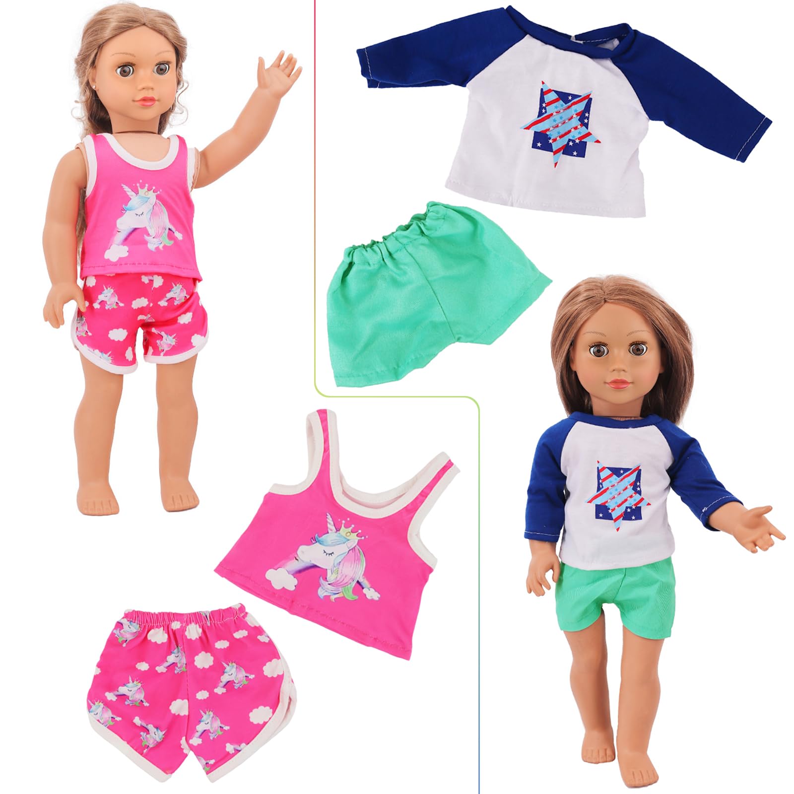 Ecore Fun 10 Sets 18 Inch Doll Clothes - 18 pcs Doll Clothing Doll Outfits Dress Swimsuits Jumpsuit Tights for 18 Inch Dolls Christmas Birthday Gift