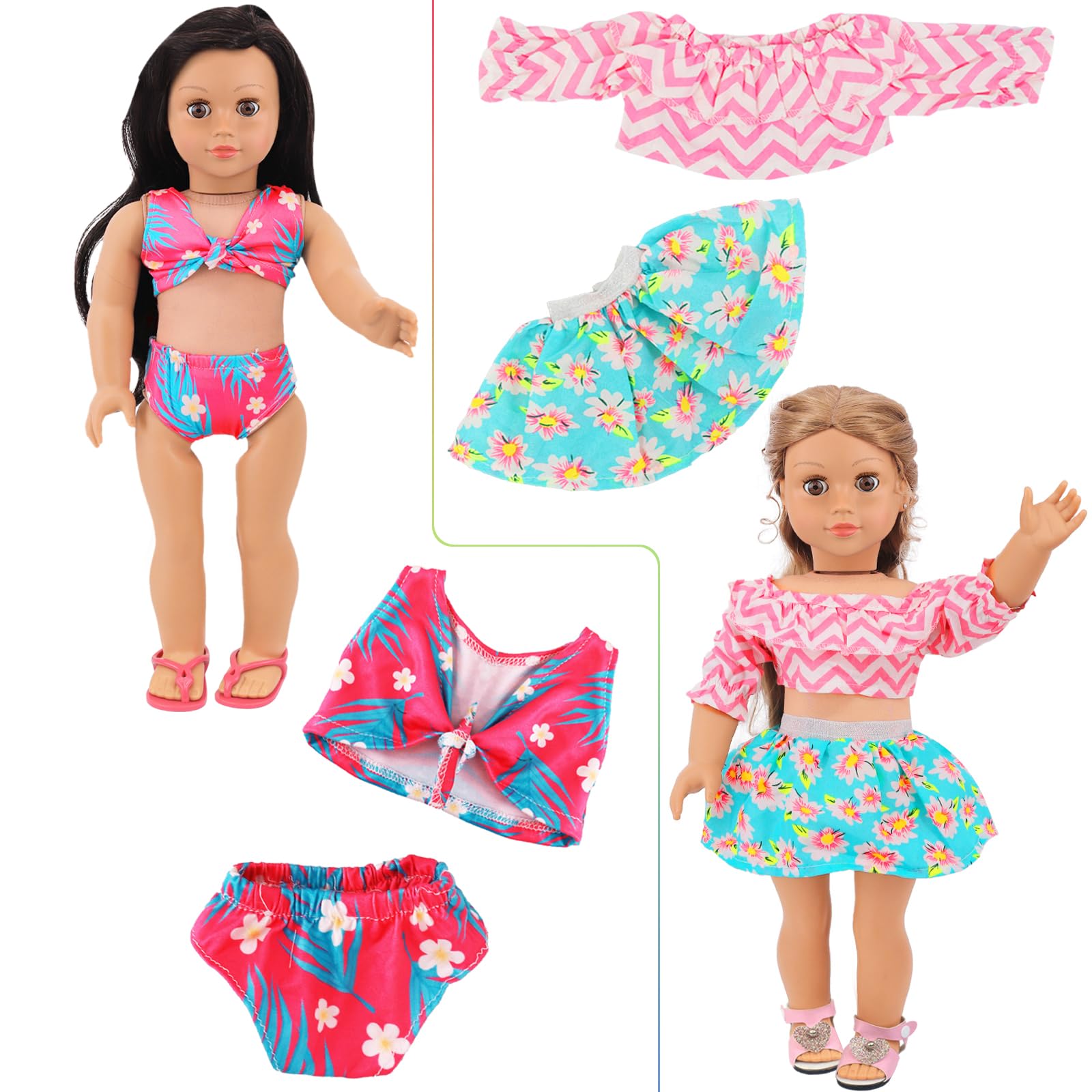 Ecore Fun 10 Sets 18 Inch Doll Clothes - 18 pcs Doll Clothing Doll Outfits Dress Swimsuits Jumpsuit Tights for 18 Inch Dolls Christmas Birthday Gift