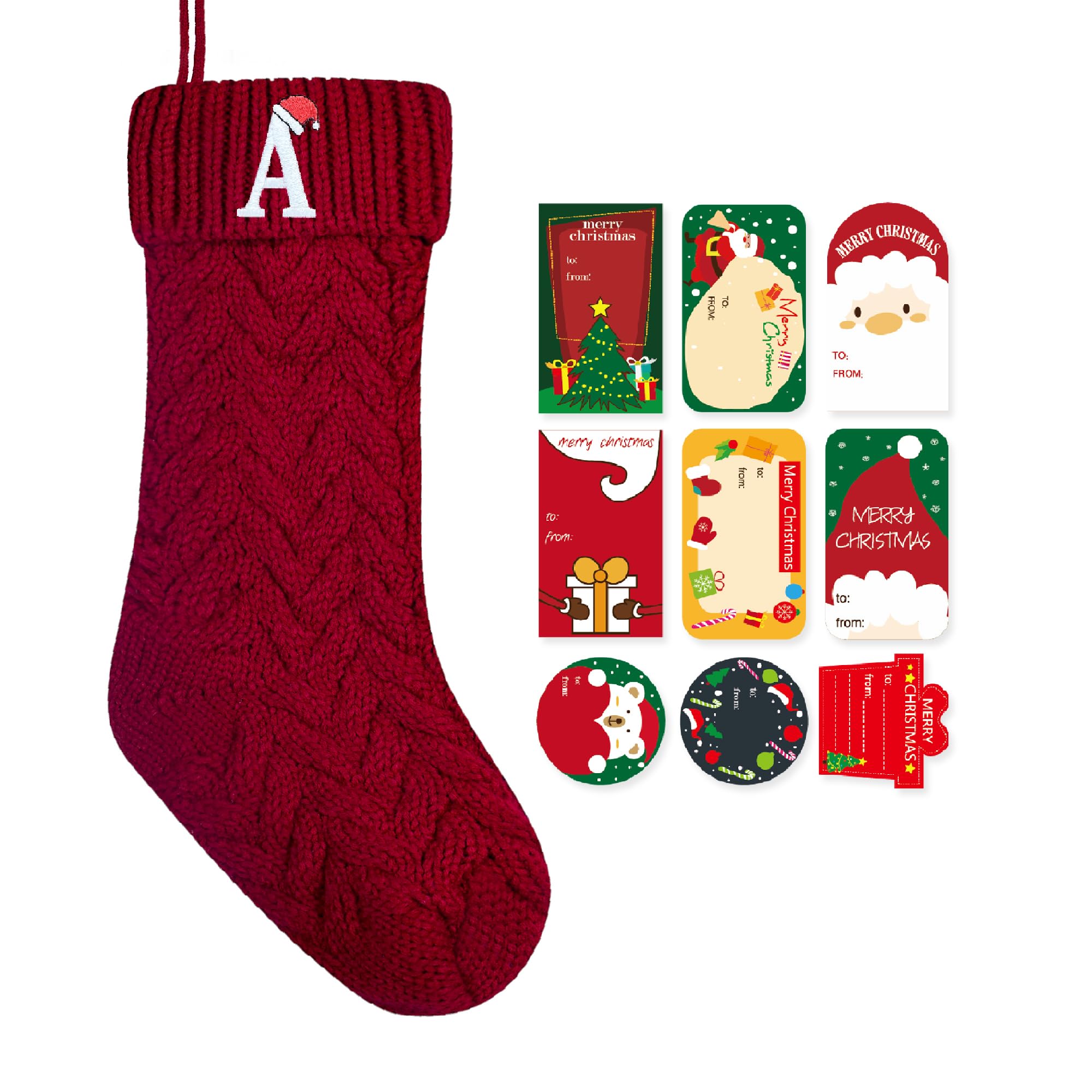 ZGCYSMHT Christmas Stockings Personalized Custom Initials 18 Inches Knitted Christmas Stockings with Letter Fireplace Hanging Monogram Xmas Stockings for Kids,Family Holiday Party Decoration（Red A）