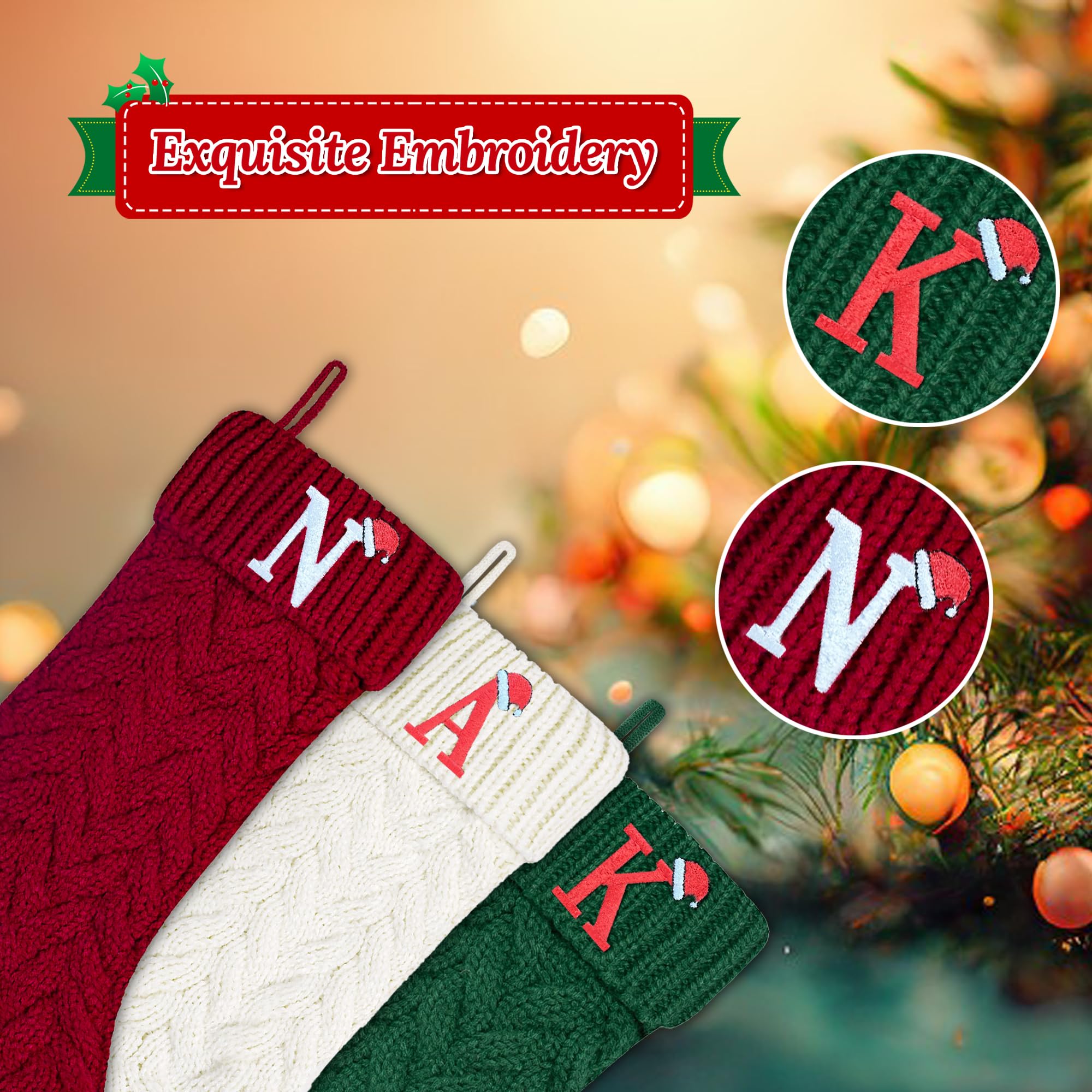 ZGCYSMHT Christmas Stockings Personalized Custom Initials 18 Inches Knitted Christmas Stockings with Letter Fireplace Hanging Monogram Xmas Stockings for Kids,Family Holiday Party Decoration（Red A）