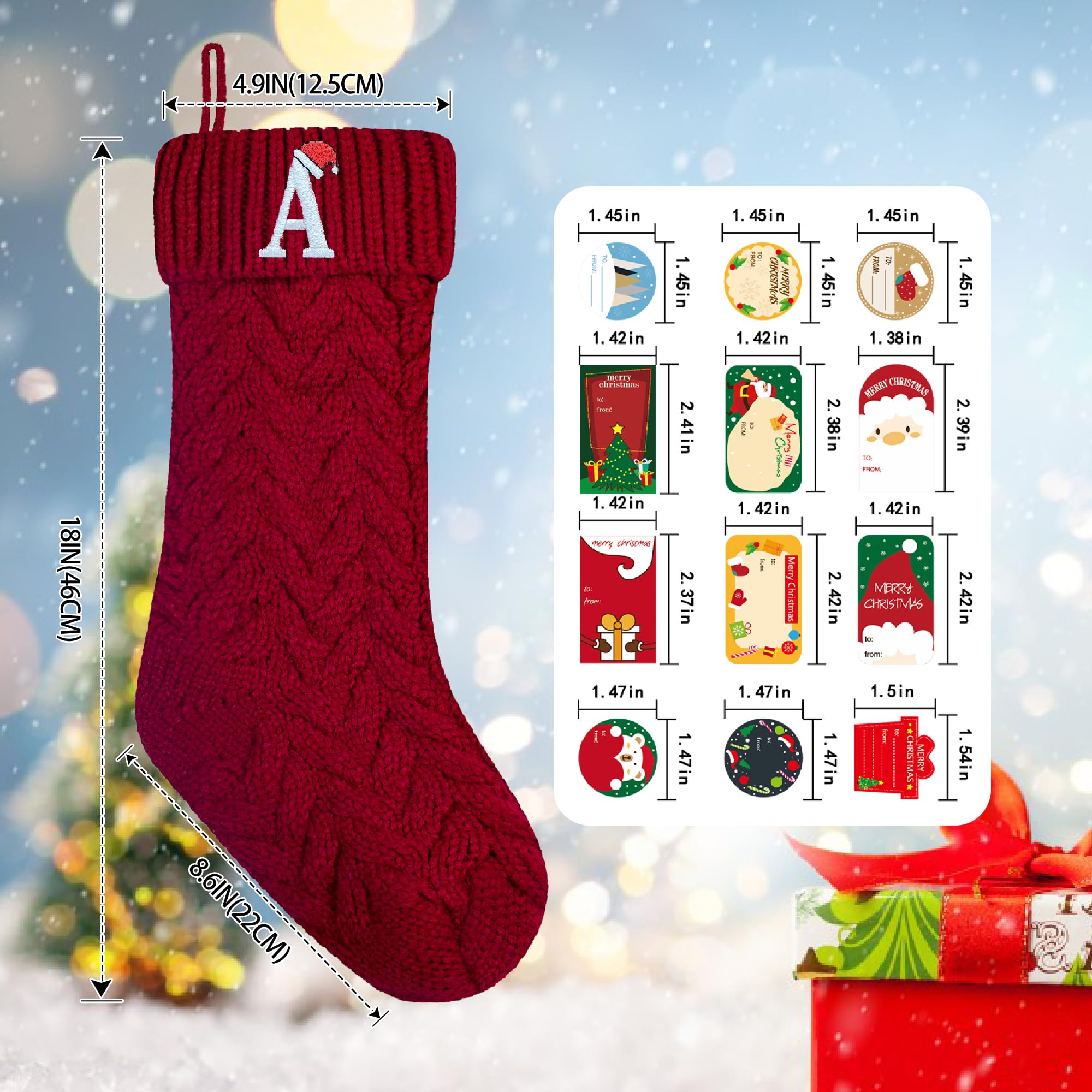 ZGCYSMHT Christmas Stockings Personalized Custom Initials 18 Inches Knitted Christmas Stockings with Letter Fireplace Hanging Monogram Xmas Stockings for Kids,Family Holiday Party Decoration（Red A）