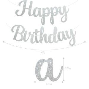 BEISHIDA Silver Happy Birthday Banner - NO DIY,10Feet,Pre-Strung-Glitter Happy Birthday Sign, Happy Birthday Garland,Happy Birthday Backdrop,Happy Birthday Decorations for Women