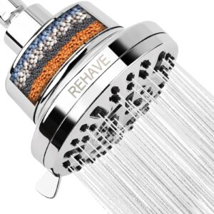 rehave filtered shower head - high pressure shower head with filter for hard water - rain shower head - water softener shower head- luxury 8 settings adjustable water filter showerhead with shower cap