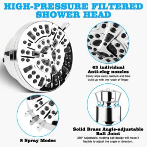 REHAVE Filtered Shower Head - High Pressure Shower Head with filter for Hard Water - Rain Shower Head - Water Softener Shower Head- Luxury 8 Settings Adjustable Water Filter Showerhead with Shower Cap