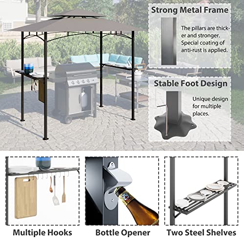 8 x 5 FT Grill Pergola Tent with Air Vent Double Tiered BBQ Gazebo Outdoor Barbecue Canopy,Silver