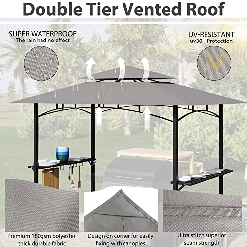 8 x 5 FT Grill Pergola Tent with Air Vent Double Tiered BBQ Gazebo Outdoor Barbecue Canopy,Silver