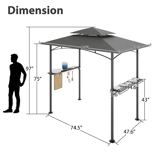 8 x 5 FT Grill Pergola Tent with Air Vent Double Tiered BBQ Gazebo Outdoor Barbecue Canopy,Silver