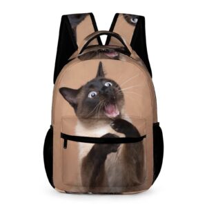kids backpack for school, funny siamese cat pattern students bookbags school bags girls boys