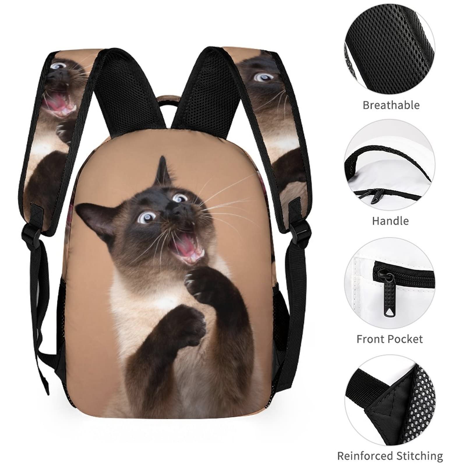 Kids Backpack for School, Funny Siamese Cat Pattern Students Bookbags School Bags Girls Boys