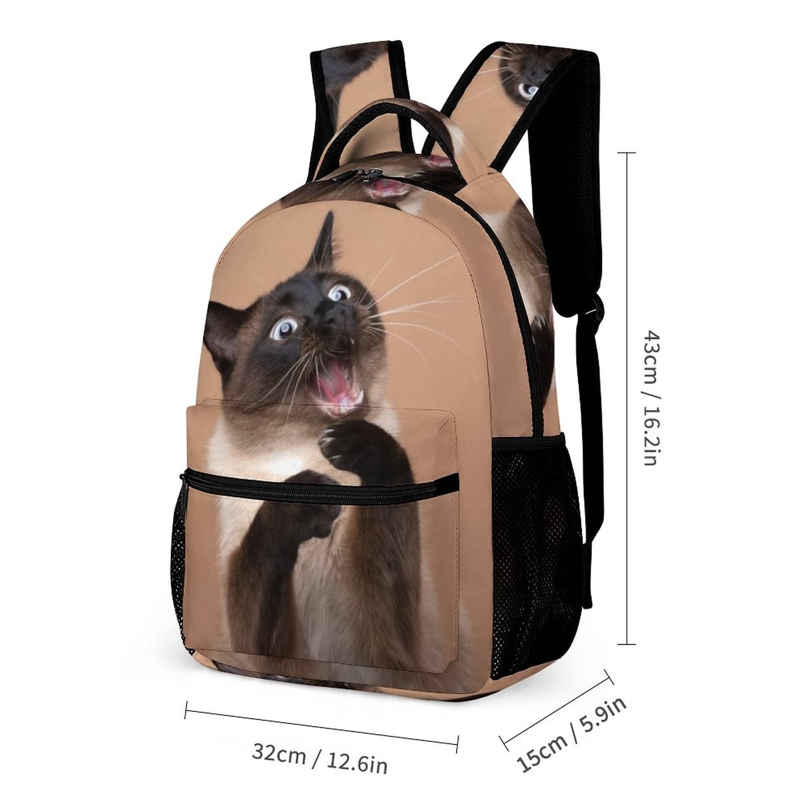 Kids Backpack for School, Funny Siamese Cat Pattern Students Bookbags School Bags Girls Boys