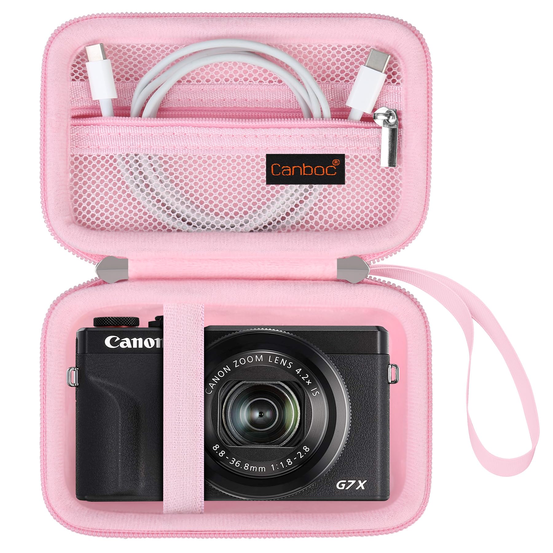 Canboc Camera Case for Canon PowerShot G7 X Mark II/ G7X Mark III Digital 4K Vlogging Camera, Point and Shoot 4K Video Camera Bag, Zipper Mesh Pocket fits USB Cable, Batteries, Pink