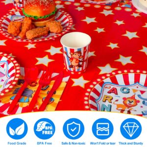 HJINGY Carnival Theme Party Decorations, Circus Theme Party Decorations with Carnival Balloons, Carnival Backdrop, Tablecloth, Happy Birthday Banners, Cake Toppers, Paper Plates and Napkins Set