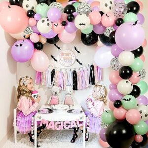 Halloween Baby Showers Decorations, 18" 10" 5" Pink Purple Black Balloons Halloween Balloon Arch Garland with Skull Balloons Bats Wall Stickers for Halloween Party Decorations