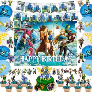 liphontcta 101pcs game theme party supplies includes birthday banner, hanging garden sculpture outdoor decoration