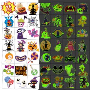 konsait 96 pcs halloween temporary tattoos for kids, pre-cut glow in the dark fake tattoos halloween kids temporary tattoos halloween party favors halloween decorations treats non candy prizes for kid