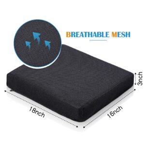 2 Pcs Large Memory Foam Seat Cushion 18 x 16 x 3 Inch Breathable Chair Pad Cushions Comfortable Wheelchair Chair Pillow with Washable Cover for Desk Car Office Back Pain Relief Coccyx Cushion (Black)