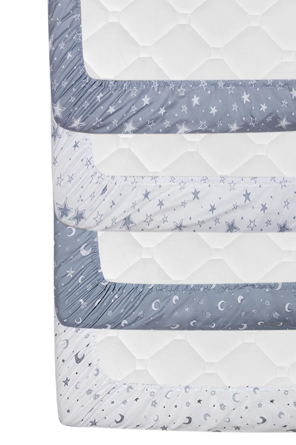 4 Pack Star and Moon Neutral Unisex Fitted Baby Sheets Set for Baby Boys or Girls (Crib Sheets)