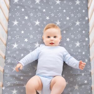 4 Pack Star and Moon Neutral Unisex Fitted Baby Sheets Set for Baby Boys or Girls (Crib Sheets)