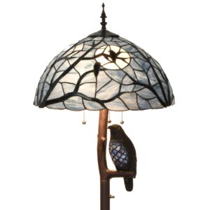 bieye l10882 ravens sitting on bare tree branch against full moon tiffany style stained glass floor lamp with raven night light double lit for halloween décor, 4-light, 65 inches tall (dark blue)