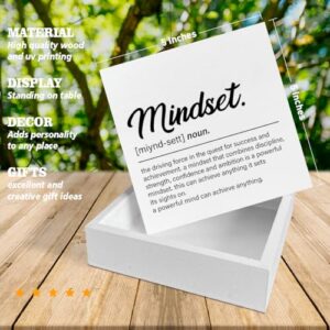 Inspirational Mindset Quote Desk Wooden Sign Decor Mindset Definition Square Wood Sign Desk Decoration Motivational Wood Block Box Sign for Shelf Home Office 5 x 5 Inches