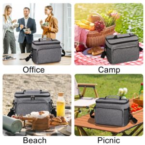 IKNOE Large Cooler Bag Collapsible 15 Can Insulated Bags, 10L Leakproof Lunch Cooler Tote with Multi-Pockets for Adult Insulated Lunch Box for Beach, Picnic, Work(Grey)