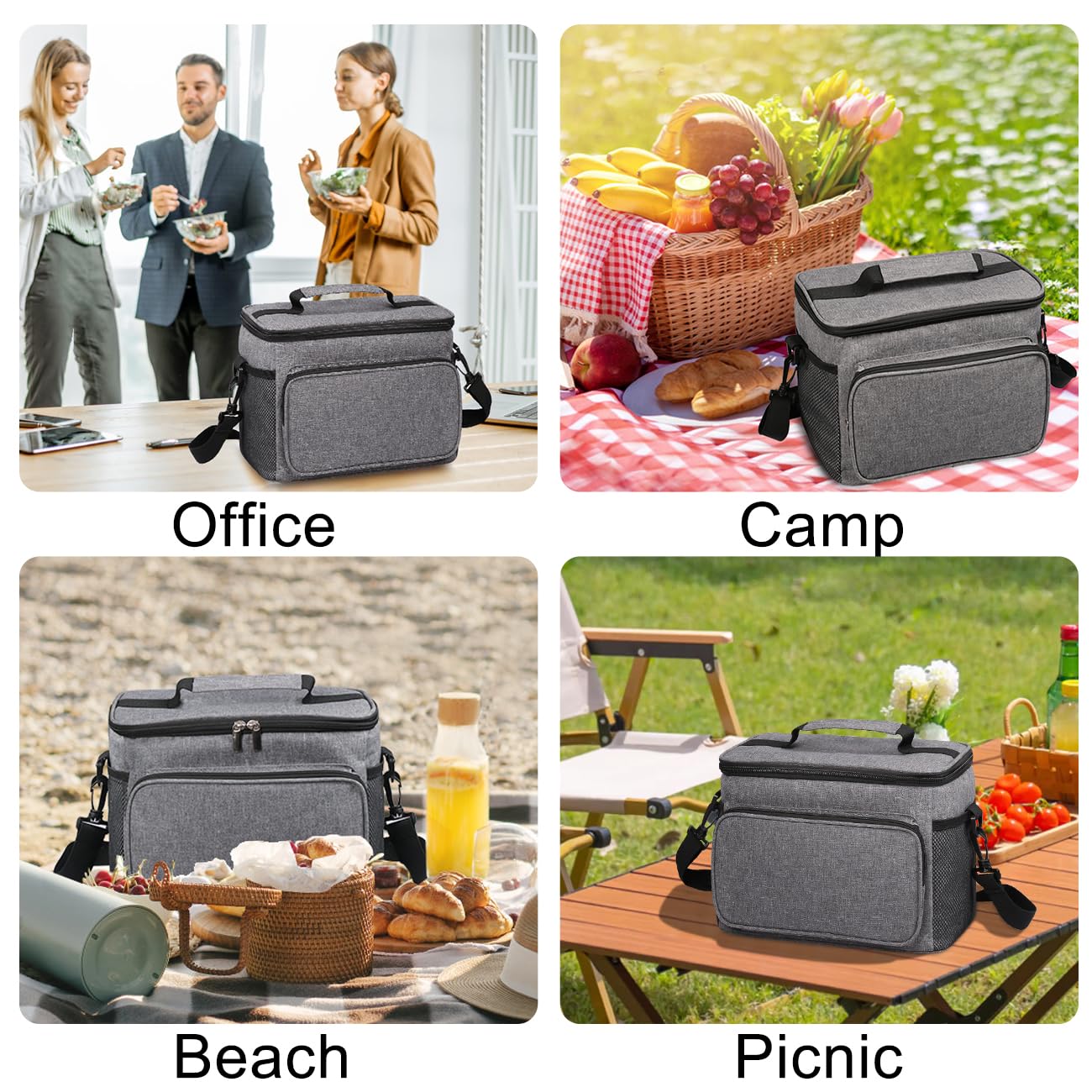 IKNOE Large Cooler Bag Collapsible 15 Can Insulated Bags, 10L Leakproof Lunch Cooler Tote with Multi-Pockets for Adult Insulated Lunch Box for Beach, Picnic, Work(Grey)