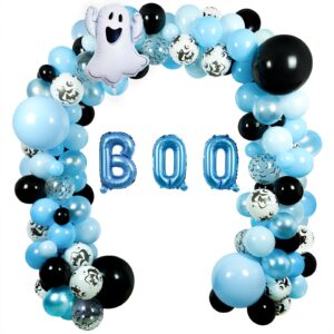 halloween baby shower decorations for boy, halloween balloon garland arch kit with ghost-pattern bats foil balloons for halloween day party decorations halloween themed gender reveal party supplies