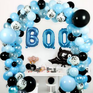 Halloween Baby Shower Decorations for Boy, Halloween Balloon Garland Arch Kit with Ghost-pattern Bats Foil Balloons For Halloween Day Party Decorations Halloween Themed Gender Reveal Party Supplies