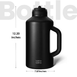 BOTTLE BOTTLE Insulated Water Bottle 64 oz with Straw and Dual-use Lid Sport Stainless Steel Half Gallon Water Bottle for Men with Handle Vacuum Stainless Steel for Workout and Sports(black)