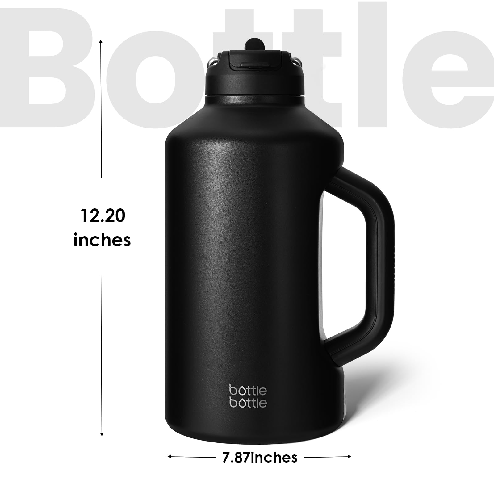 BOTTLE BOTTLE Insulated Water Bottle 64 oz with Straw and Dual-use Lid Sport Stainless Steel Half Gallon Water Bottle for Men with Handle Vacuum Stainless Steel for Workout and Sports(black)