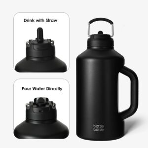 BOTTLE BOTTLE Insulated Water Bottle 64 oz with Straw and Dual-use Lid Sport Stainless Steel Half Gallon Water Bottle for Men with Handle Vacuum Stainless Steel for Workout and Sports(black)