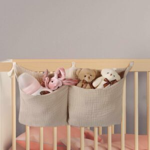 luqibabe 8"x15" diaper caddy and organizer for changing table crib multi-functional hanging diaper stacker nursery organizer for cribs diaper holder baby crib hanging storage and accessories - khaki