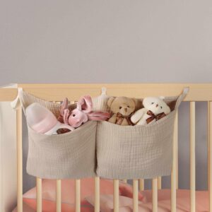 LuQiBabe 8"x15" Diaper Caddy and Organizer for Changing Table Crib Multi-Functional Hanging Diaper Stacker Nursery Organizer for Cribs Diaper Holder Baby Crib Hanging Storage and Accessories - Khaki