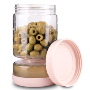 homnoble pickle and olive hourglass jar with strainer flip for pickle juice separator from wet and dry, upgrade food-grade abs lid and bpa free hourglass pickle jar for airtight food storage, pink