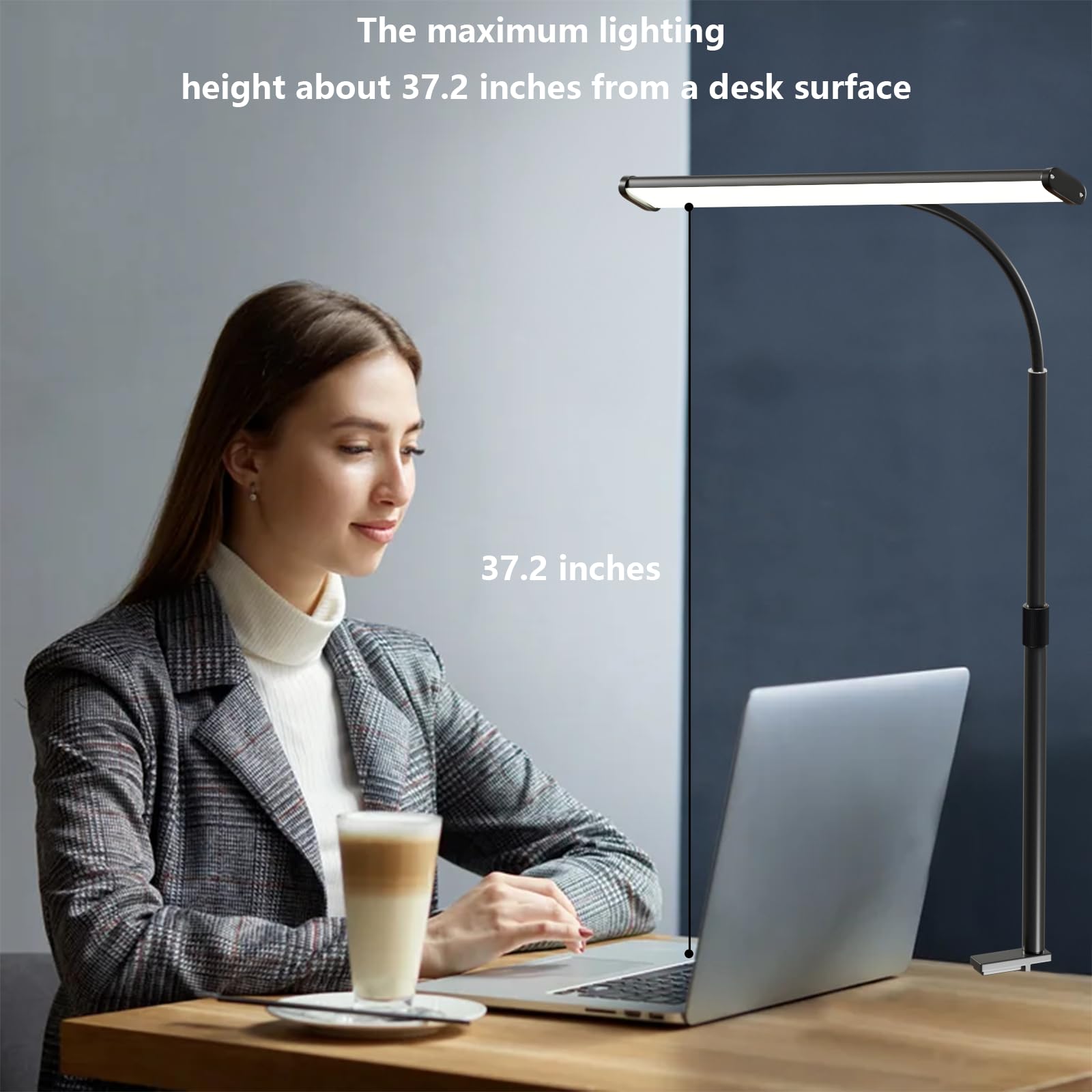 AWLYLNLL LED Desk Lamps for Home Office with USB Adapter, Eye-Caring Gooseneck Architect Desk Lamp with Clamp, 3 Colors Modes 8W Dimmable Brightness Desk Light for Workbench Study, Black
