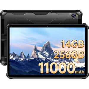 oukitel rt5 rugged tablet,10.1" fhd+ screen,11000mah large battery,14gb ram +256gb rom(1tb expandable),android 13 tablets,16mp+16mp camera,4g dual sim/5g wifi/gps/otg waterproof tablet pc (black)
