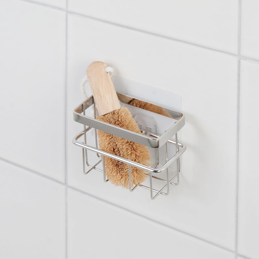 HOME&I Sponge Holder for Kitchen Sink, Stainless Steel Bathroom Caddy Dish Scrubbers and Soaps Holder Silver (Small)