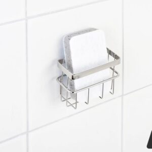 HOME&I Sponge Holder for Kitchen Sink, Stainless Steel Bathroom Caddy Dish Scrubbers and Soaps Holder Silver (Small)