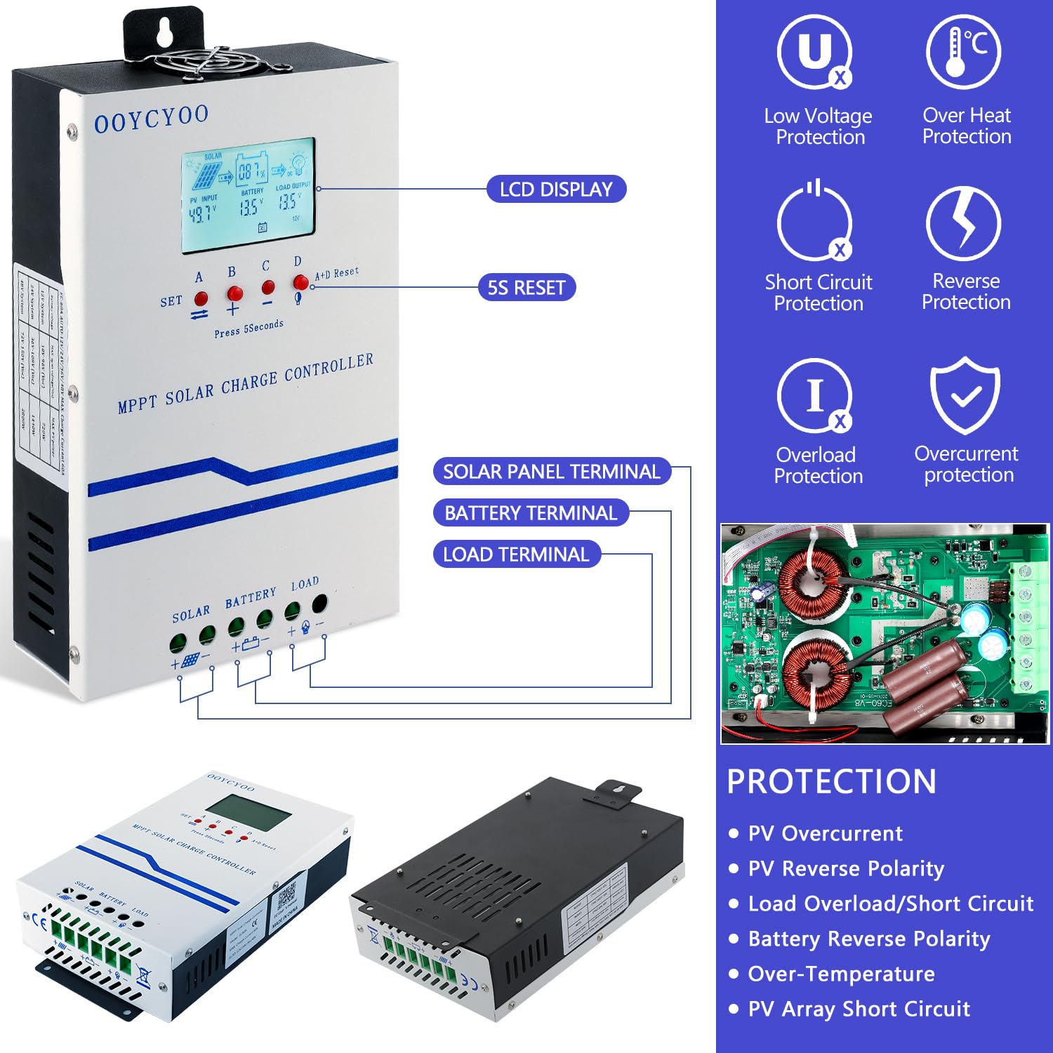 60A Solar Charge Controller MPPT 12V 24V 36V 48V Controller 60amp Solar Charge Regulator , max 160v PV Input, fit for Sealed, Gel, Flooded, and Lithium Batteries