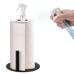 ceuku paper towel holder countertop with spray bottle paper towel stand with weighted base for kitchen bathroom, one-handed tear stainless steel paper towel holder