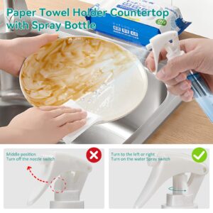 Ceuku Paper Towel Holder Countertop with Spray Bottle Paper Towel Stand with Weighted Base for Kitchen Bathroom, One-Handed Tear Stainless Steel Paper Towel Holder